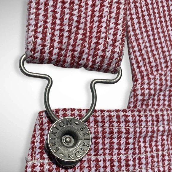 Brixton Christina Red White Checkerboard Denim Carpenter Overall Work Wear large - Picture 4 of 16